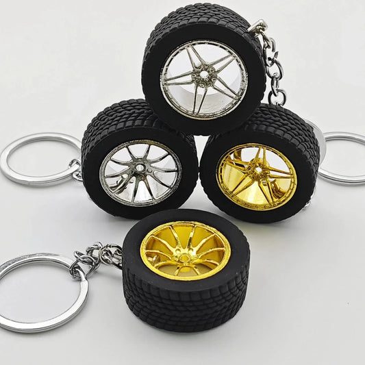 Auto Parts Mini Rims Keychain Creative Turbo Hub Keyring Pendant Car Model Fans Key Chain Ring Tire Wheels for Men Women Gift